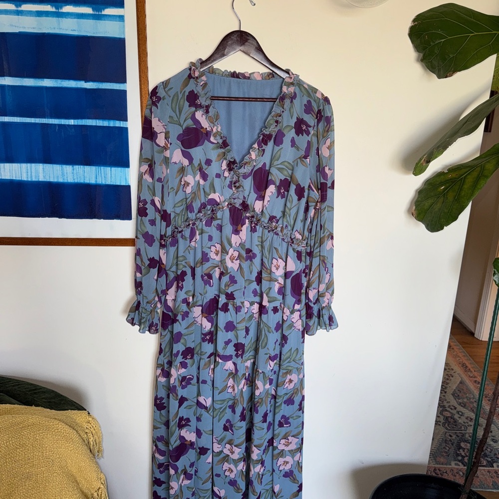 Floral V-Neck Maxi Dress in Sage and Purple
